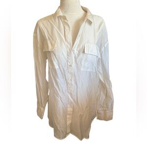 Bailey 44 White Button-Up Shirt long tunic women’s Sz m semi sheer
